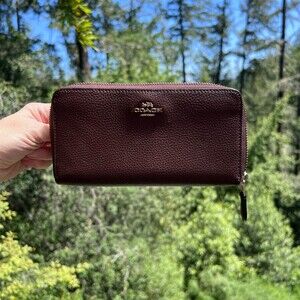 COACH Long Zip-Around Wallet Brown Pebble Leather Gold Hardware AUTHENTIC